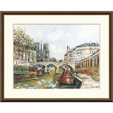 ユトリロ 「パリのノートルダムとセーヌ川」 額入り 複製画 高精彩工芸画  額装画 エコールドパリ 風景画 J1-125 【納期：約1週間】