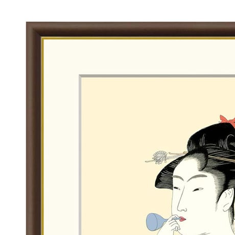 ● 喜多川歌麿 「ビードロを吹く娘」額入り 複製画 高精彩工芸画 額装画 浮世絵 大首絵 名画 レプリカ 人物 美人画 錦絵 木版画 J5-G001 【納期：1週間】