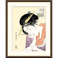 ● 喜多川歌麿 「扇屋花扇」額入り 複製画 高精彩工芸画 額装画 浮世絵 名画 レプリカ 人物 美人画 錦絵 木版 高名美人六家撰 J5-G007 【納期：1週間】