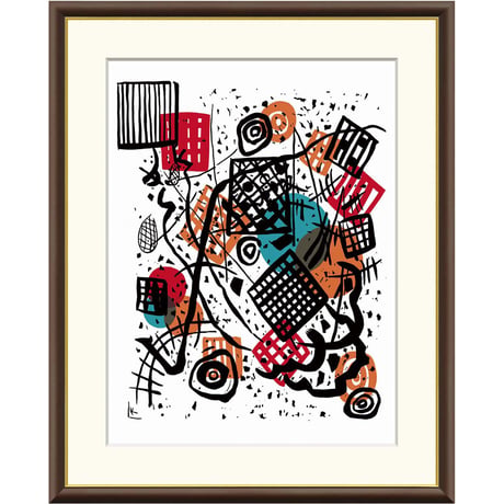 カンディンスキー 「小さな世界 V」 額入り 複製画 高精彩工芸画  額装画 レプリカ 前衛 アート 抽象画 表現主義 版画集より J1-198 【納期：約1週間】