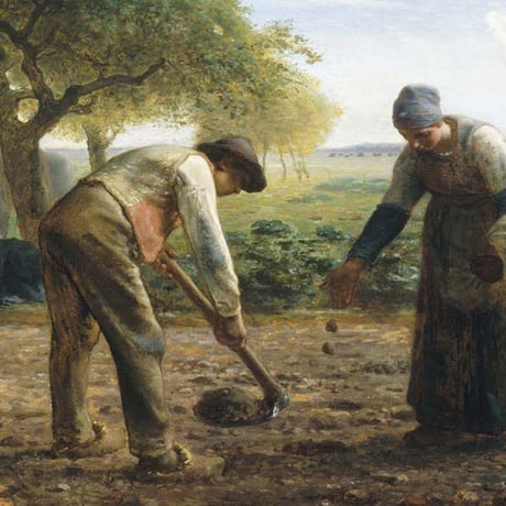 ★ ミレー 「馬鈴薯植え」 額入り 複製画 高精彩工芸画 額絵 額装画 名画 レプリカ 透明アクリル バルビゾン派 農民画 J1-015 【納期：約1週間】