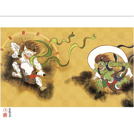 ● 尾形光琳 「風神雷神図」額入り 複製画 高精彩工芸画 額装画 日本画 名画 レプリカ 琳派 京都 俵屋宗達 重要文化財 東京国立博物館所蔵 J2-141 【納期：約1週間】