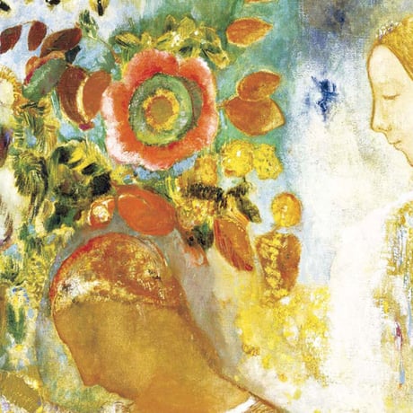 オディロン・ルドン 「花に囲まれた二人の少女」 額入り 複製画 高精彩工芸画 額装画 レプリカ 象徴主義 J1-151 【納期：約1週間】