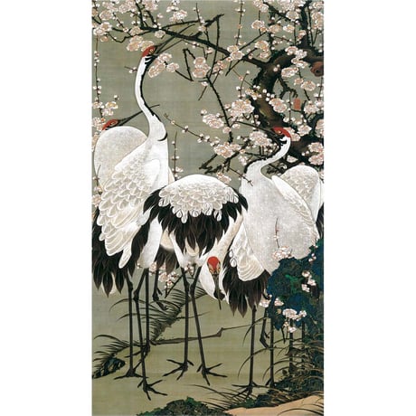 ● 伊藤若冲 「梅花群鶴図」 額入り 複製画 高精彩工芸画 額装画 日本画 名画 レプリカ 動物画 花鳥図 京都画壇 国宝・動植綵絵より 皇居三の丸尚蔵館／所蔵 J2-064【納期：約1週間】