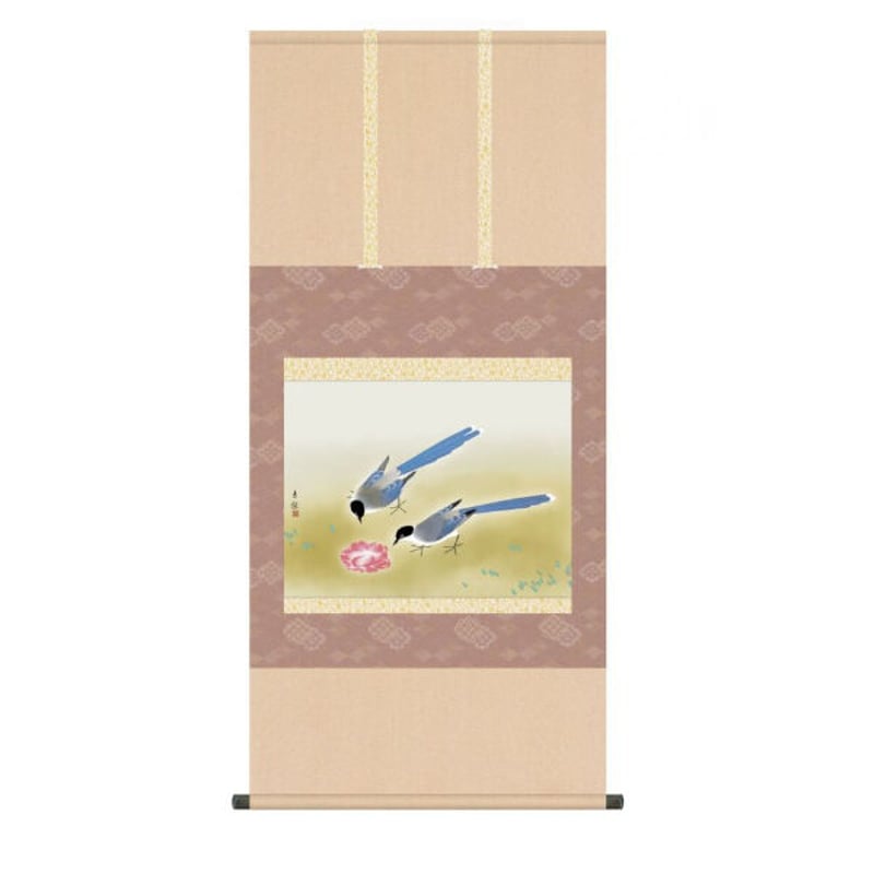 掛軸】小林古径 『尾長鳥』尺五立 54.5×115㎝ 日本の巨匠 名作複製画 