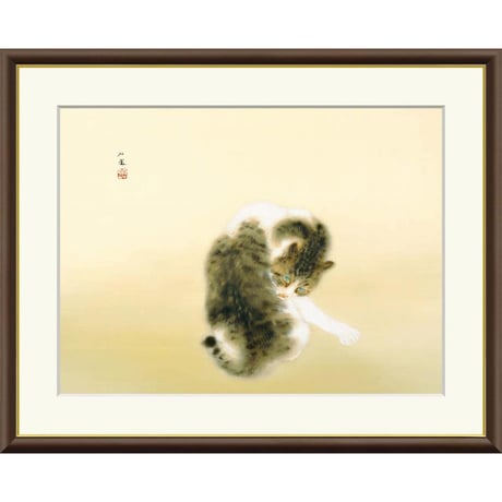 ● 竹内栖鳳 「班猫」 額入り 複製画 高精彩工芸画 額装画 日本画 名画 レプリカ 動物画 猫 ねこ キジトラ 斑猫 山種美術館（東京）所蔵 J2-032  【納期：約1週間】