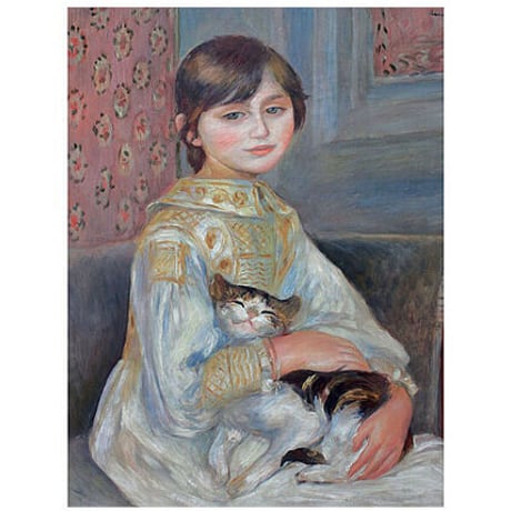 ＊ ルノワール 「ジュリー・マネの肖像、あるいは猫を抱く子ども」 F6号　額入り　複製画　名画額縁　人物画　ジクレー　透明ジェル加工　透明アクリル　印象派 【世界の名画】