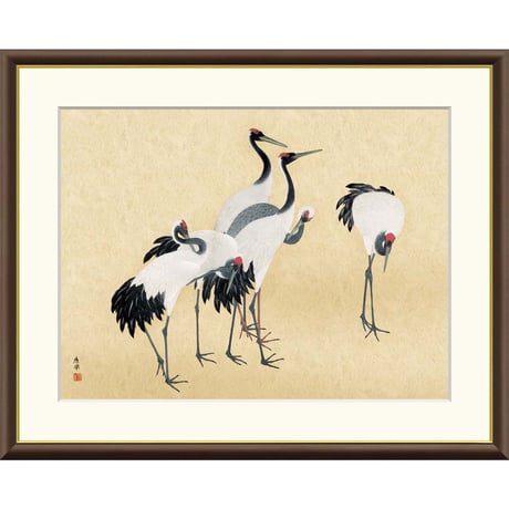 ● 円山応挙 「群鶴図」 額入り 複製画 高精彩工芸画 額装画 日本画 名画 レプリカ 動物画 花鳥図 LAカウンティ美術館（米）所蔵  J2-100【納期：約1週間】