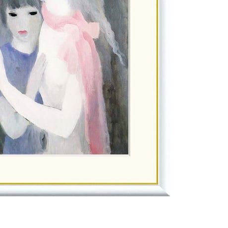 マリー・ローランサン 「二人の少女」 額入り 複製画 高精彩工芸画 額装画 レプリカ エコールドパリ 美人画 J1-177 【納期：約1週間】