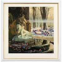 版画　ヒロ・ヤマガタ 「子供たちの雪祭り」 シルクスクリーン　1995年　額付き　作家直筆サイン　冬の風景　公園　スケートで遊ぶ　こども達　ヒロヤマガタ　山形博導