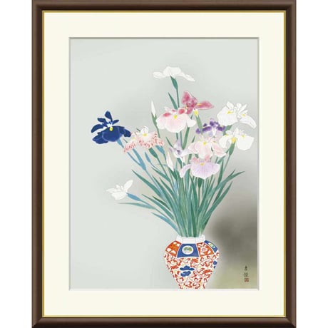 ● 小林古径 「菖蒲」 額入り 複製画 高精彩工芸画 額装画 日本画 名画 レプリカ 静物画 花鳥図 端午の節句 勝負 山種美術館（東京）所蔵 J2-041 【納期：約1週間】