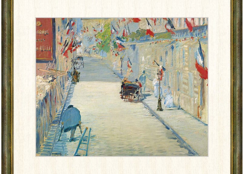 「旗で飾られたミニエ街」　エドゥアール・マネ作　額装絵画　高精細デジタル版画　F8-