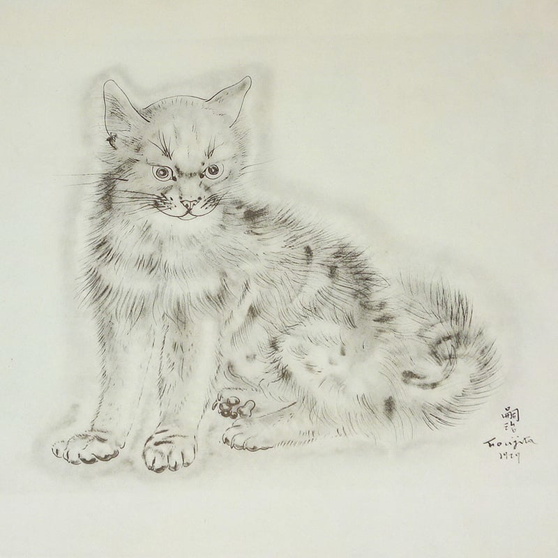 版画 藤田嗣治 「アラシェル（1930年発行・猫の本より）」 コロタイプ
