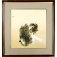 【色紙額】 竹内栖鳳「班猫」 複製画　額入り　色紙額　特殊工芸画　ねこ　動物画　日本画　名作　山種美術館（東京）所蔵 K10-072