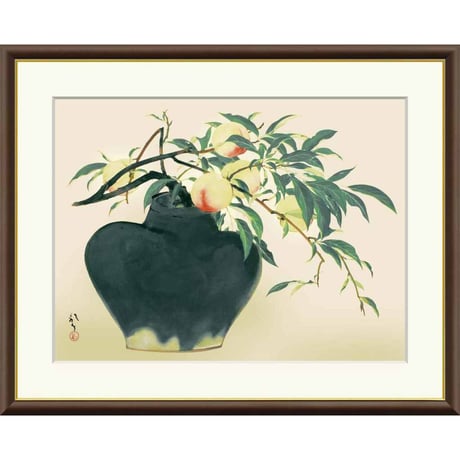 ● 川端龍子 「桃」 額入り 複製画 高精彩工芸画 額装画 日本画 名画 レプリカ 静物画 くだもの J2-060