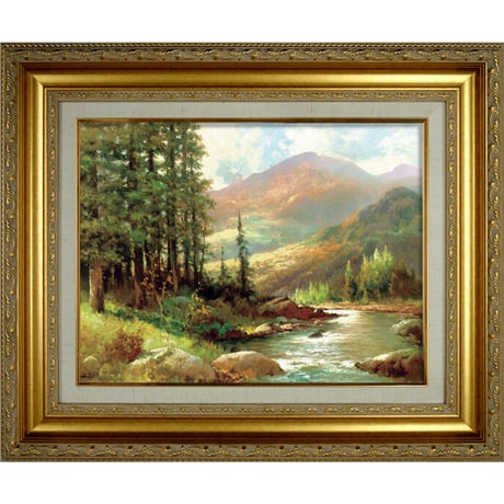 ＊ ロバート・ウッド 「山と川の風景」 F6号　額入り　複製画　風景画　ジクレー　透明ジェル加工　透明アクリル 【世界の名画】 P