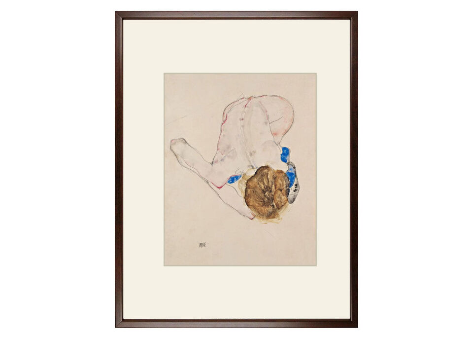 エゴン・シーレ 「体を曲げた青い靴下の女」 アート紙にジクレー 複製画 額付き