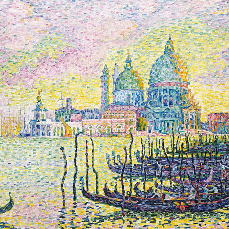 シニャック 「ヴェニスの大運河」 額入り 複製画 高精彩工芸画  額装画  レプリカ 風景画 ポスト印象派 点描画 J1-136 【納期：約1週間】