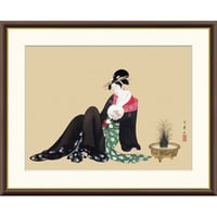 ● 喜多川歌麿 「納涼美人図」額入り 複製画 高精彩工芸画 額装画 肉筆浮世絵 名画 レプリカ 人物 美人画 千葉市美術館所蔵  J2-145 【納期：1週間】