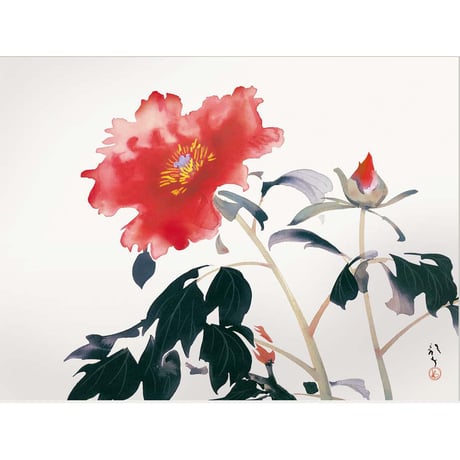 ● 川端龍子 「牡丹」 額入り 複製画 高精彩工芸画 額装画 日本画 名画 レプリカ 静物画 花鳥図 冨貴図 紅牡丹 J2-059