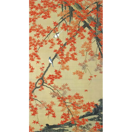 ● 伊藤若冲 「紅葉小禽図」 額入り 複製画 高精彩工芸画 額装画 日本画 名画 レプリカ 動物画 花鳥図 京都画壇 国宝・動植綵絵より 皇居三の丸尚蔵館／所蔵 J2-067【納期：約1週間】