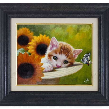 油彩画　長岡卓 「お兄ちゃんと　はい、ポーズ」 額付き　直筆サイン入り 油彩画 長岡卓 「お兄ちゃんと はい、ポーズ」 額付き 直筆サイン入り