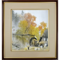 【色紙額】 川合玉堂「彩雨」 額入り 日本画の名作 高精彩工芸画 複製画 風景画 レプリカ  絵画 美術品 アート さいう 雨 K10-022