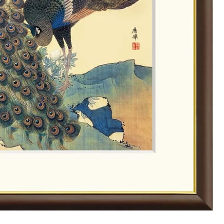 ● 円山応挙 「牡丹孔雀図」 額入り 複製画 高精彩工芸画 額装画 日本画 名画 レプリカ 花鳥図 重要文化財 相国寺（京都）所蔵 J2-093 【納期：約1週間】