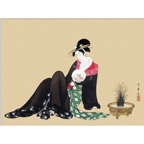 ● 喜多川歌麿 「納涼美人図」額入り 複製画 高精彩工芸画 額装画 肉筆浮世絵 名画 レプリカ 人物 美人画 千葉市美術館所蔵  J2-145 【納期：1週間】