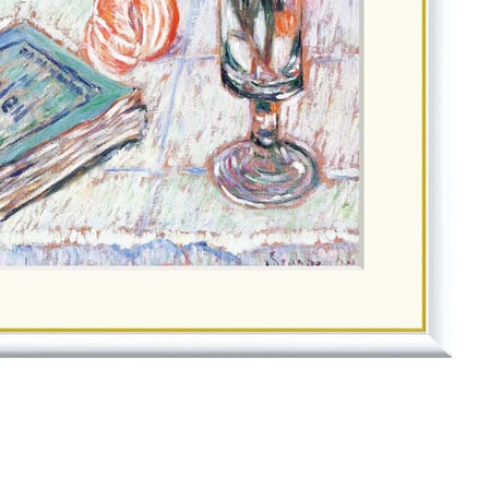 シニャック 「モーパッサンの本のある静物」 額入り 複製画 高精彩工芸画  額装画 レプリカ  ポスト印象派 点描画 J1-138 【納期：約1週間】