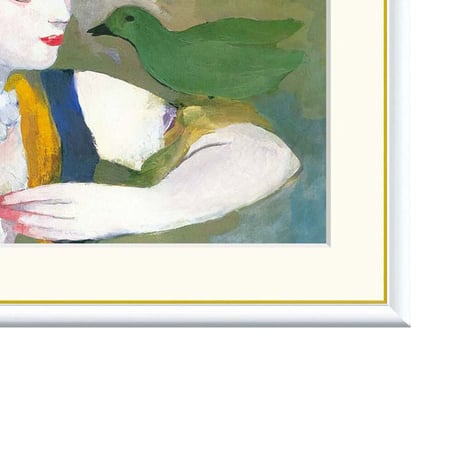 マリー・ローランサン 「鳥と乙女」 額入り 複製画 高精彩工芸画 額装画 レプリカ エコールドパリ 人物画 J1-178 【納期：約1週間】