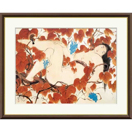 ● 川端龍子 「山葡萄」 額入り 複製画 高精彩工芸画 額装画 日本画 名画 レプリカ 美人画 花鳥図 龍子記念館（東京）所蔵J2-053【納期：約1週間】