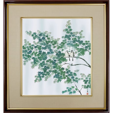 【色紙額】 横山大観「緑雨 （りょくう）」額入り 日本画の名作 高精彩工芸画 複製画 風景画 レプリカ 夏 絵画 美術品 アート K10-062