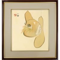 【色紙額】 竹内栖鳳「すずめのお宿」 複製画　額入り　色紙額　特殊工芸画　雀　ひょうたん　動物画　風景画　日本画　名作 K10-075