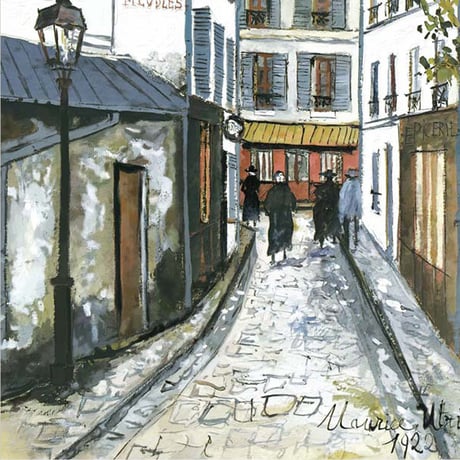 ユトリロ 「ベルヴィルの通り」 額入り 複製画 高精彩工芸画  額装画  レプリカ  風景画 エコールドパリ J1-121 【納期：約1週間】