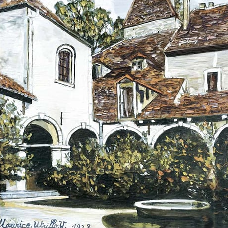 ユトリロ 「クレミューの回廊」 額入り 複製画 高精彩工芸画  額装画 レプリカ エコールドパリ 風景画 J1-128 【納期：約1週間】