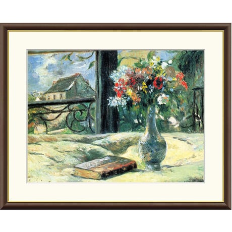 ゴーギャン 「窓辺に咲く花瓶」窓辺の花瓶 額入り 複製画 高精彩工芸画  額装画 レプリカ ポスト印象派 J1-145 【納期：約1週間】