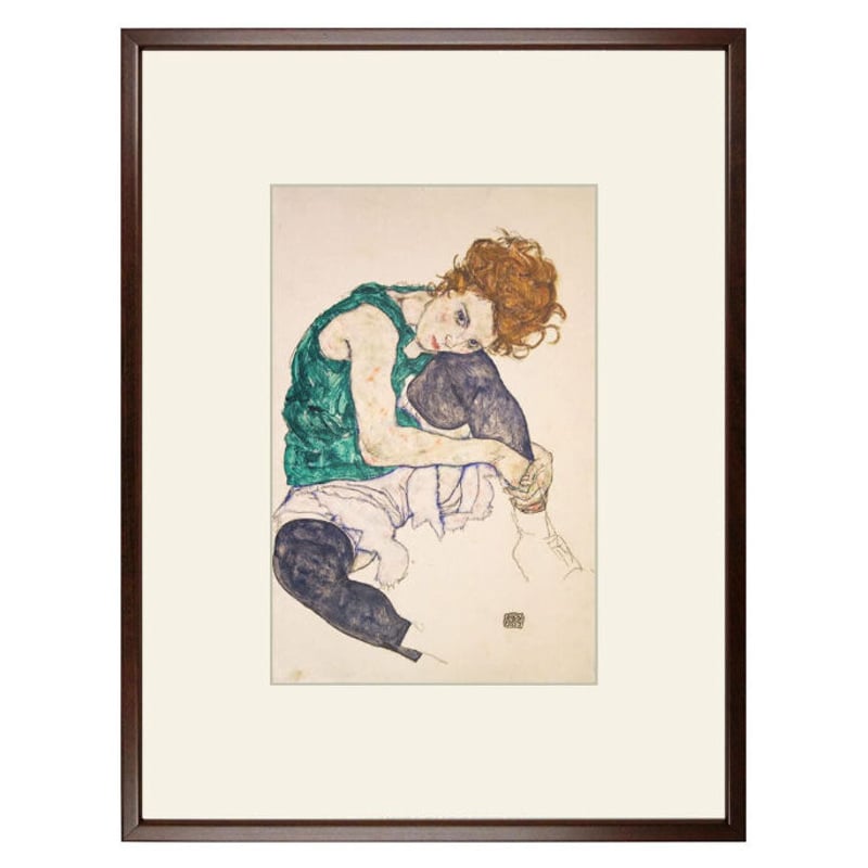 エゴン・シーレ 「左ひざを折って座る女」 アート紙にジクレー 複製画 