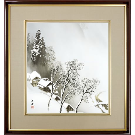 【色紙額】 川合玉堂「吹雪」額入り 日本画の名作 高精彩工芸画 複製画 風景画 レプリカ  絵画 美術品 アート K10-023