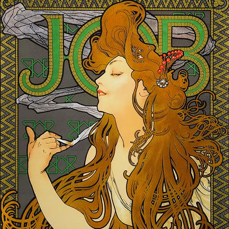 ★ 版画 ミュシャ 「JOB」 シルクスクリーン　額入り　大型　ミュシャ財団 承認エンボス印あり　限定300部　美人画　アールヌーボー　ジョブ　煙草の広告ポスター　YE454