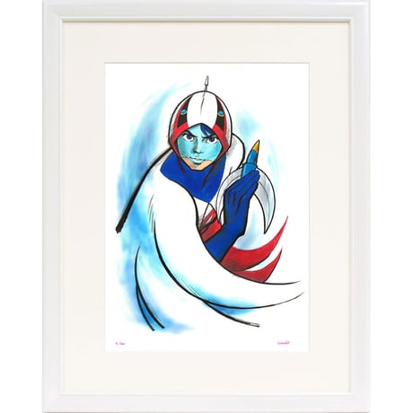 タツノコプロ監修 「ガッチャマンバードラン」 ジークレー版画 額入り 複製画 1972年TV放映 昭和のテレビアニメ 吉田すずか 大鷲の健 科学忍者隊ガッチャマン 【半切】【C6315】