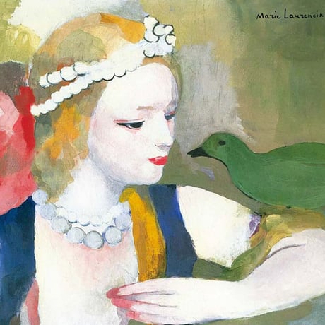 マリー・ローランサン 「鳥と乙女」 額入り 複製画 高精彩工芸画 額装画 レプリカ エコールドパリ 人物画 J1-178 【納期：約1週間】