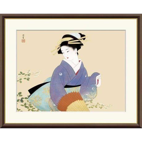 ● 上村松園 「萩の露」 額入り 複製画 高精彩工芸画 額装画 日本画 風景 名画 レプリカ 美人画 秋 雨上がり J2-029 【納期：約1週間】