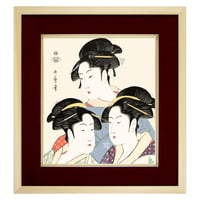 【色紙額】 喜多川歌麿「寛政の三美人」 額入り 美人画 複製色紙 特殊工芸画 江戸の浮世絵 錦絵 木版画  大首絵 模写 レプリカ K3-003
