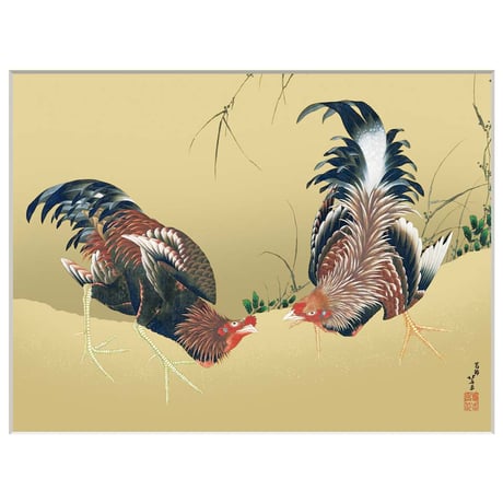 ● 葛飾北斎 「軍鶏図」 額入り 複製画 高精彩工芸画 額装画 動物 名画 レプリカ 原画は肉筆画 メトロポリタン美術館（アメリカ）所蔵  J2-137 【納期：約1週間】