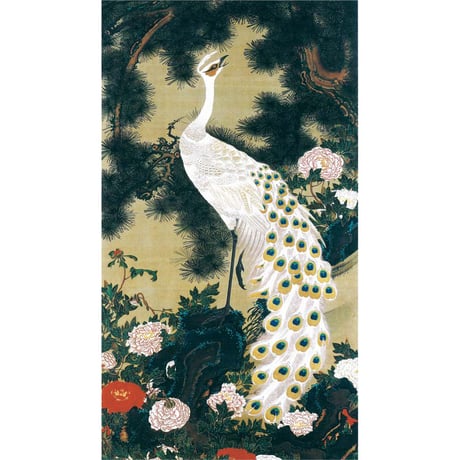 ● 伊藤若冲 「老松孔雀図」 額入り 複製画 高精彩工芸画 額装画 日本画 名画 レプリカ 動物画 花鳥図 京都画壇 国宝・動植綵絵より 皇居三の丸尚蔵館／所蔵 J2-065【納期：約1週間】