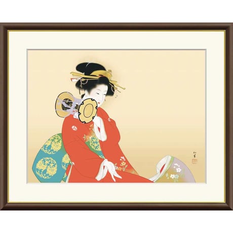 ● 上村松園 「鼓の音」 額入り 複製画 高精彩工芸画 額装画 日本画 名画レプリカ 美人画 つづみ 和楽器 松柏美術館（奈良）所蔵  J2-022 【納期：約1週間】