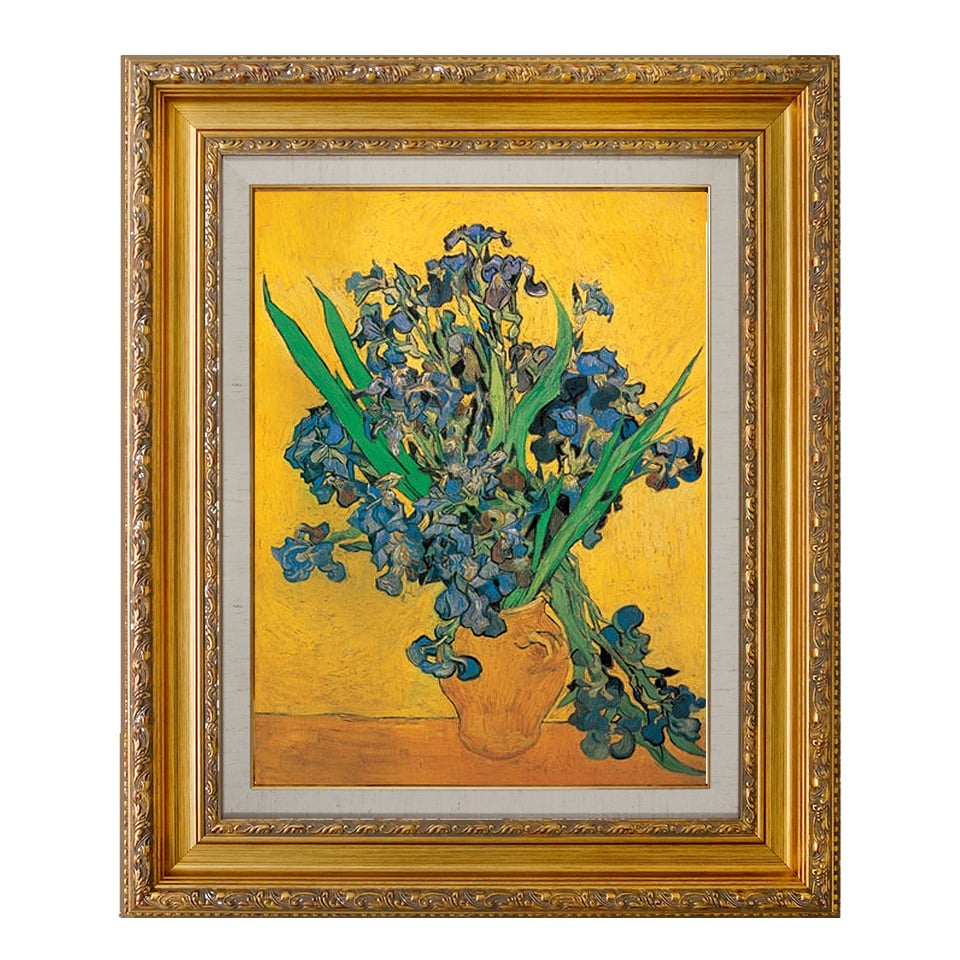 ゴッホ 「アイリスのある花瓶、黄色い背景」 複製画 額付き fit=scale-down,w=1200