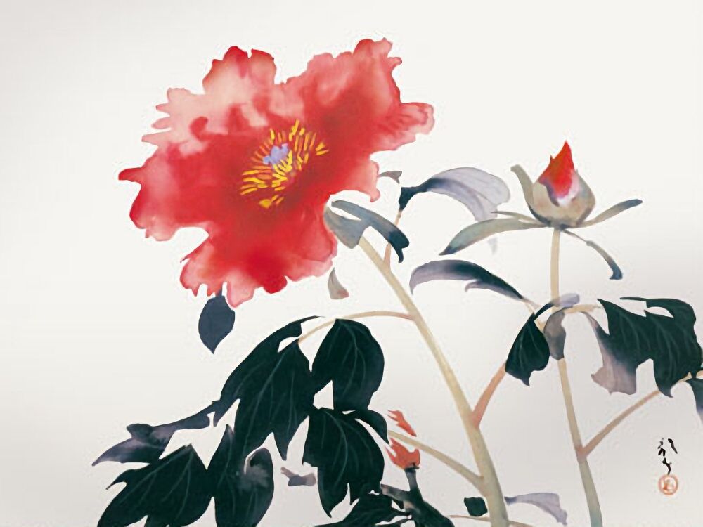 川端龍子／文化勲章受章作家「雪神路」風景画 掛軸 絹本 共箱