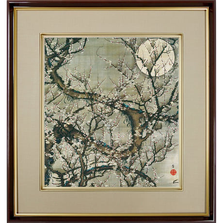 【色紙額】 伊藤若冲「梅花皓月図」複製画　額入り　色紙額　特殊工芸画　若冲動植綵絵　梅の古木　日本画　名作　宮内庁三の丸尚蔵館／所蔵 K10-068